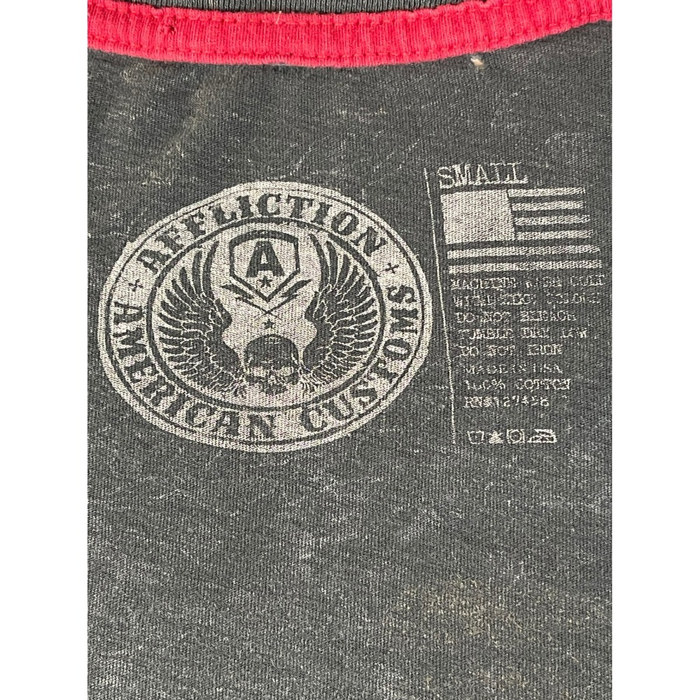 Affliction American Customs Womens Small Studded Distressed Graphic T-Shirt Grey - Picture 2 of 10